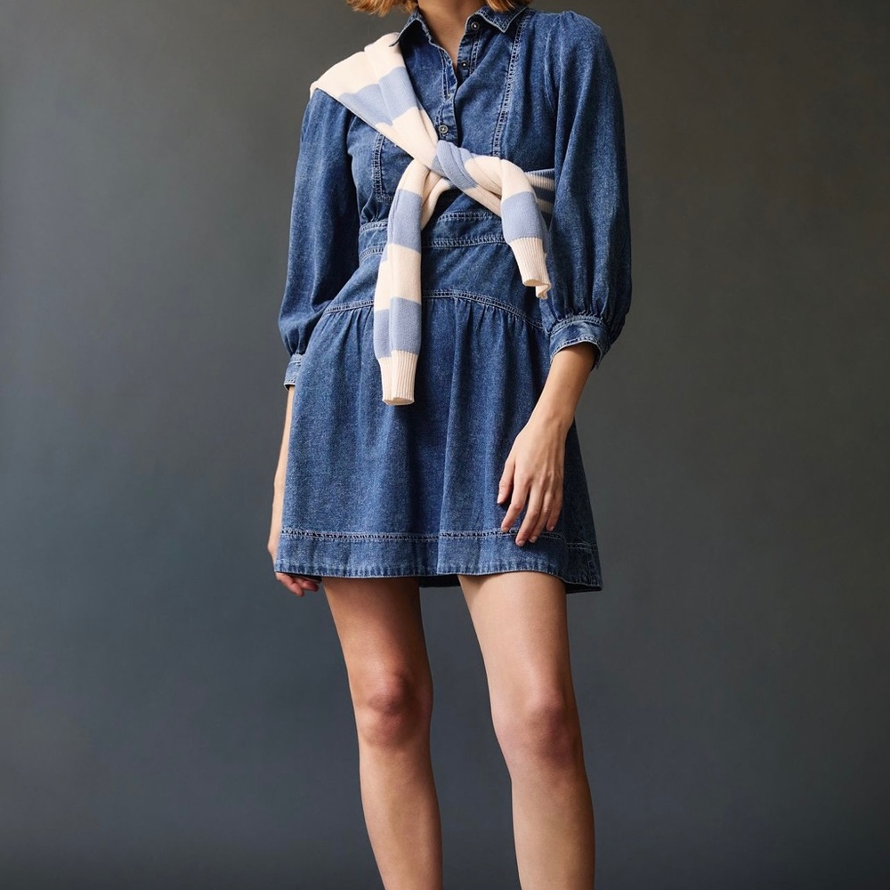 Anthropologie Cassidy Denim Medium Wash Button down Cotton Mini Dress 10 NWT